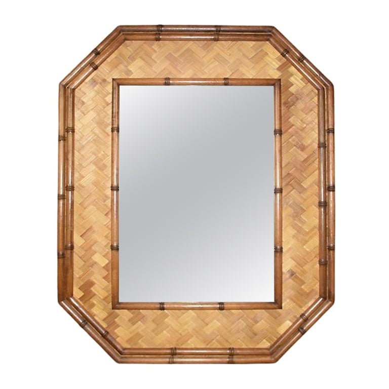Hollywood Regency Faux Bamboo and Rattan Wall Mirror American of Martinsville