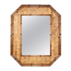 Hollywood Regency Faux Bamboo and Rattan Wall Mirror American of Martinsville