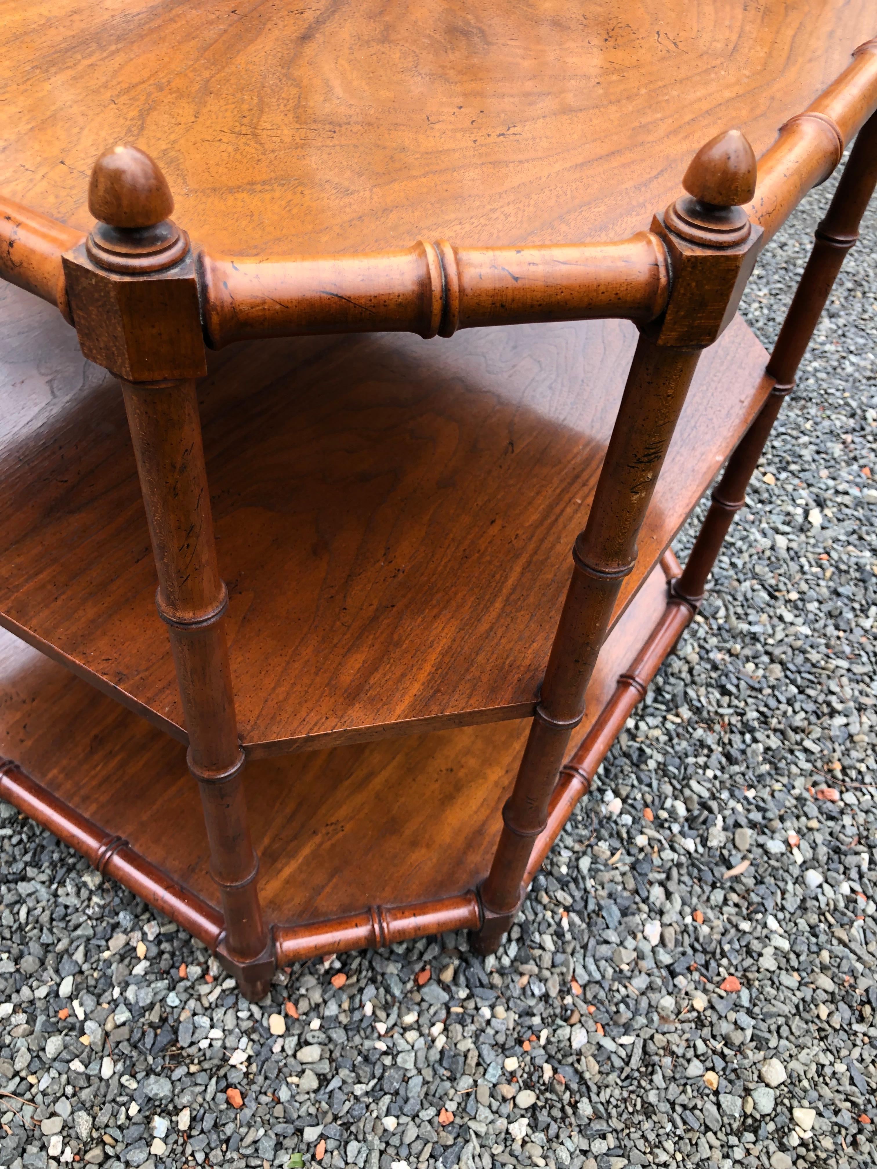 Late 20th Century Hollywood Regency Faux Bamboo and Walnut End Table