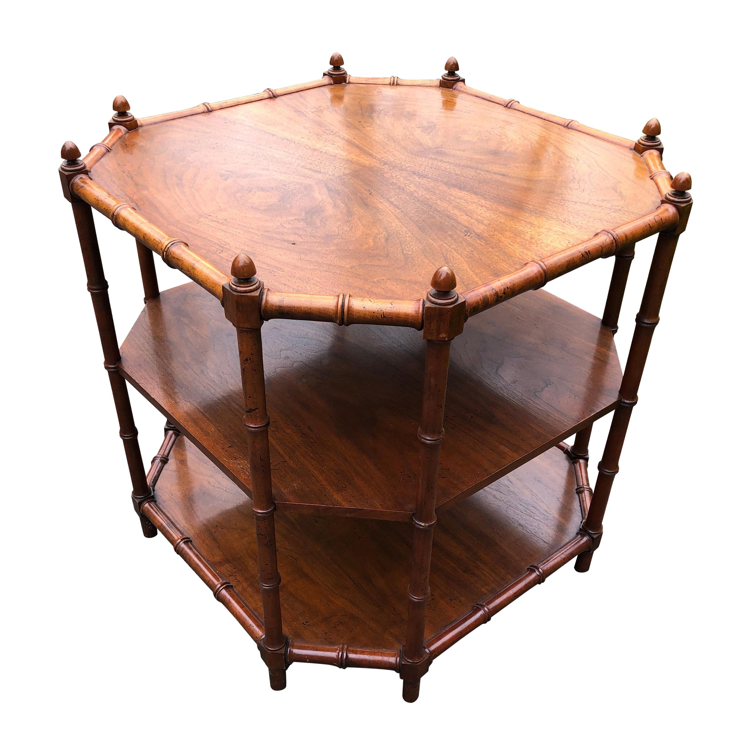 Hollywood Regency Faux Bamboo and Walnut End Table