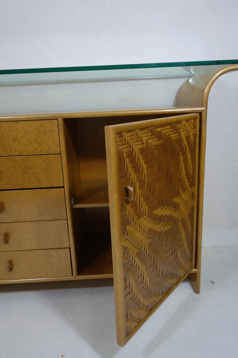 Hollywood Regency Faux Bamboo and Wood Credenza Buffet Sideboard with