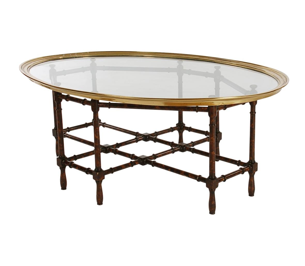 Hollywood Regency Faux Bamboo, Brass and Glass Tray Cocktail Table (Italienisch)