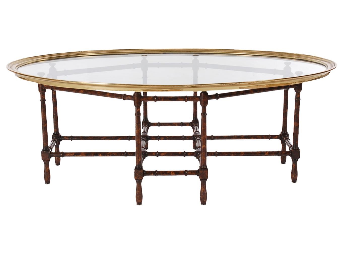 Hollywood Regency Faux Bamboo, Brass and Glass Tray Cocktail Table im Zustand „Gut“ in Philadelphia, PA