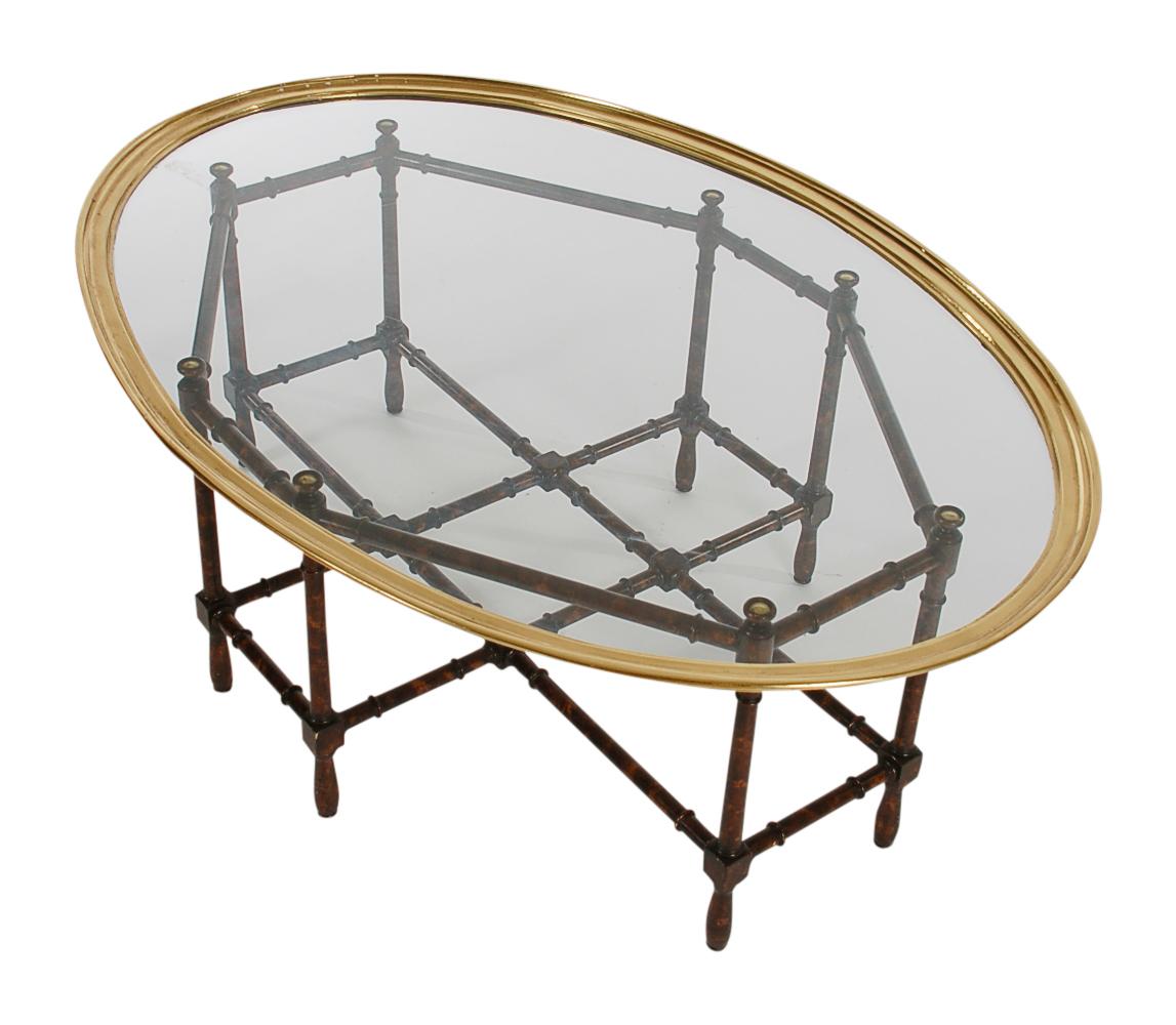 Hollywood Regency Faux Bamboo, Brass and Glass Tray Cocktail Table (Ende des 20. Jahrhunderts)