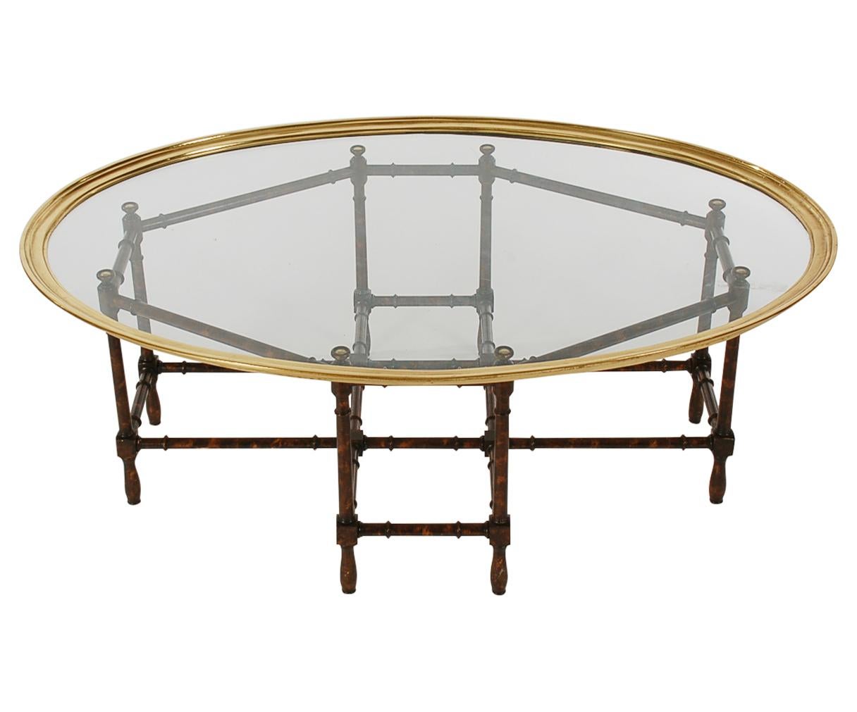 Hollywood Regency Faux Bamboo, Brass and Glass Tray Cocktail Table 1