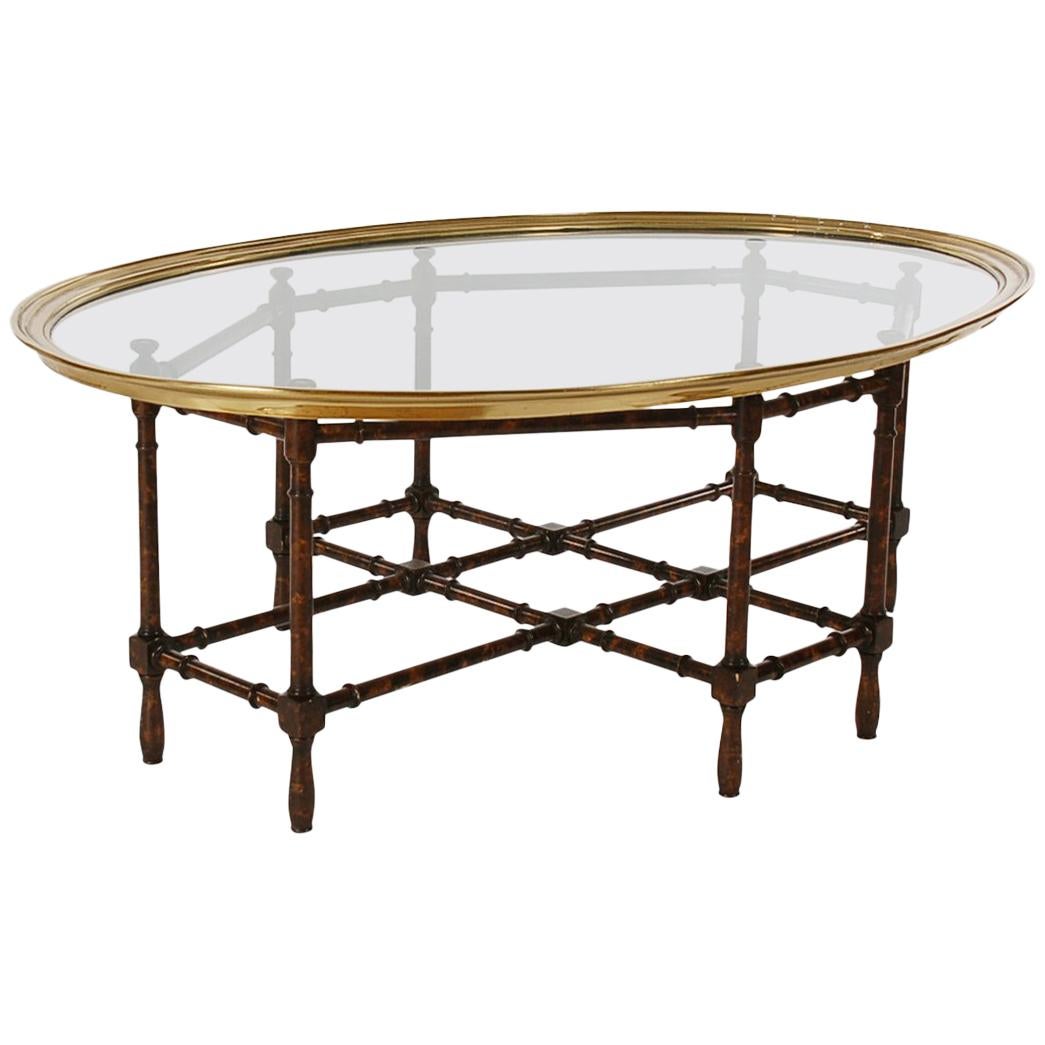 Hollywood Regency Faux Bamboo, Brass and Glass Tray Cocktail Table