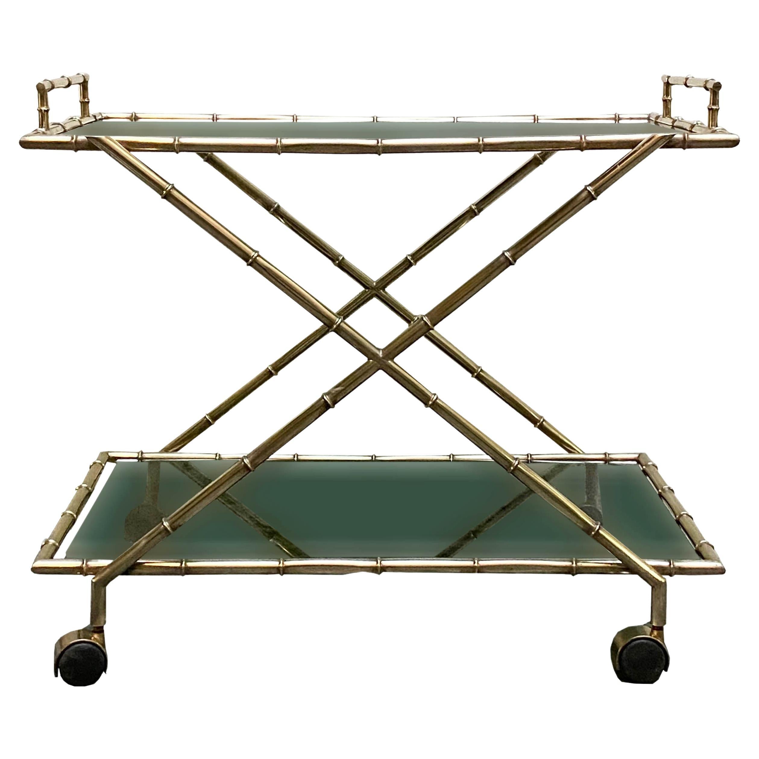 1940's Brass Faux Bamboo Bar Cart at 1stDibs