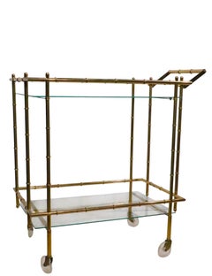 Hollywood Regency Faux Bamboo Brass Bar Serving Cart