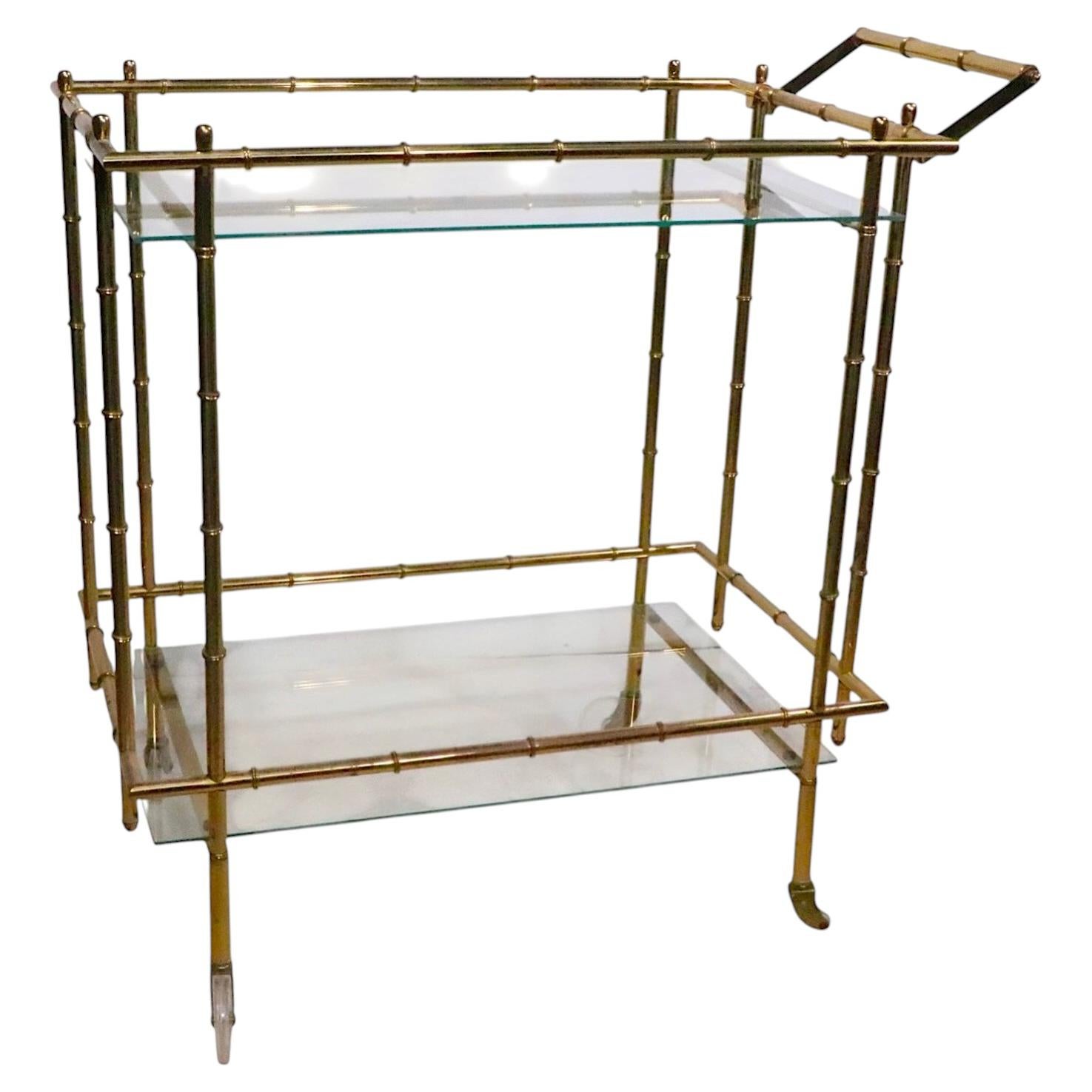 Chariot de service de bar en laiton imitation bambou, style Hollywood Regency
