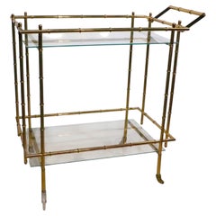 Hollywood Regency Faux Bamboo Brass Bar Serving Cart