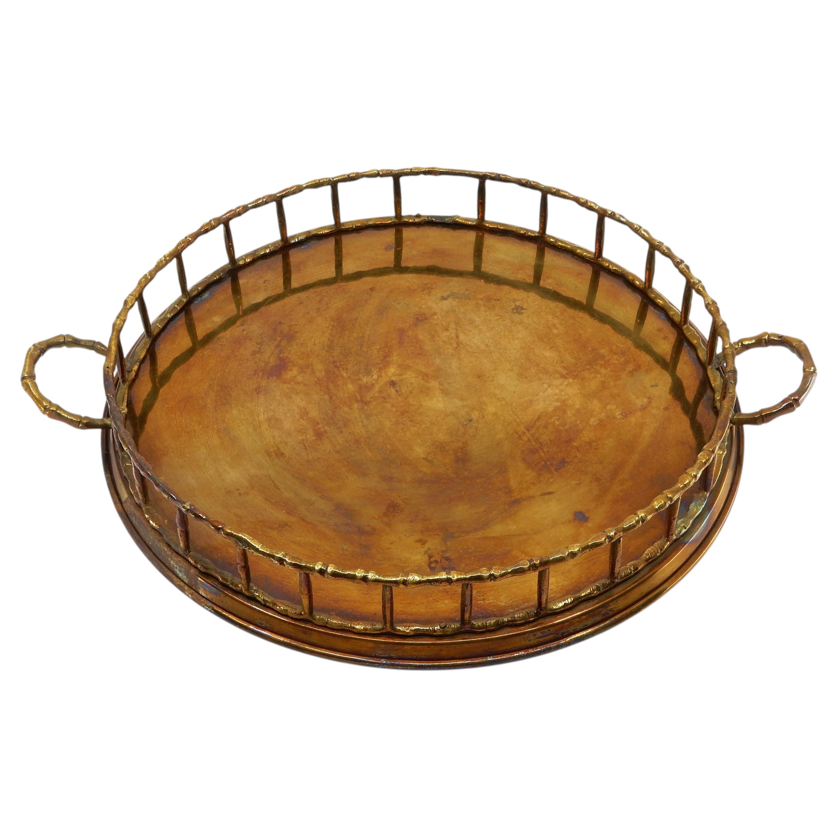 Hollywood Regency Faux Bamboo Brass Bar Serving Tray