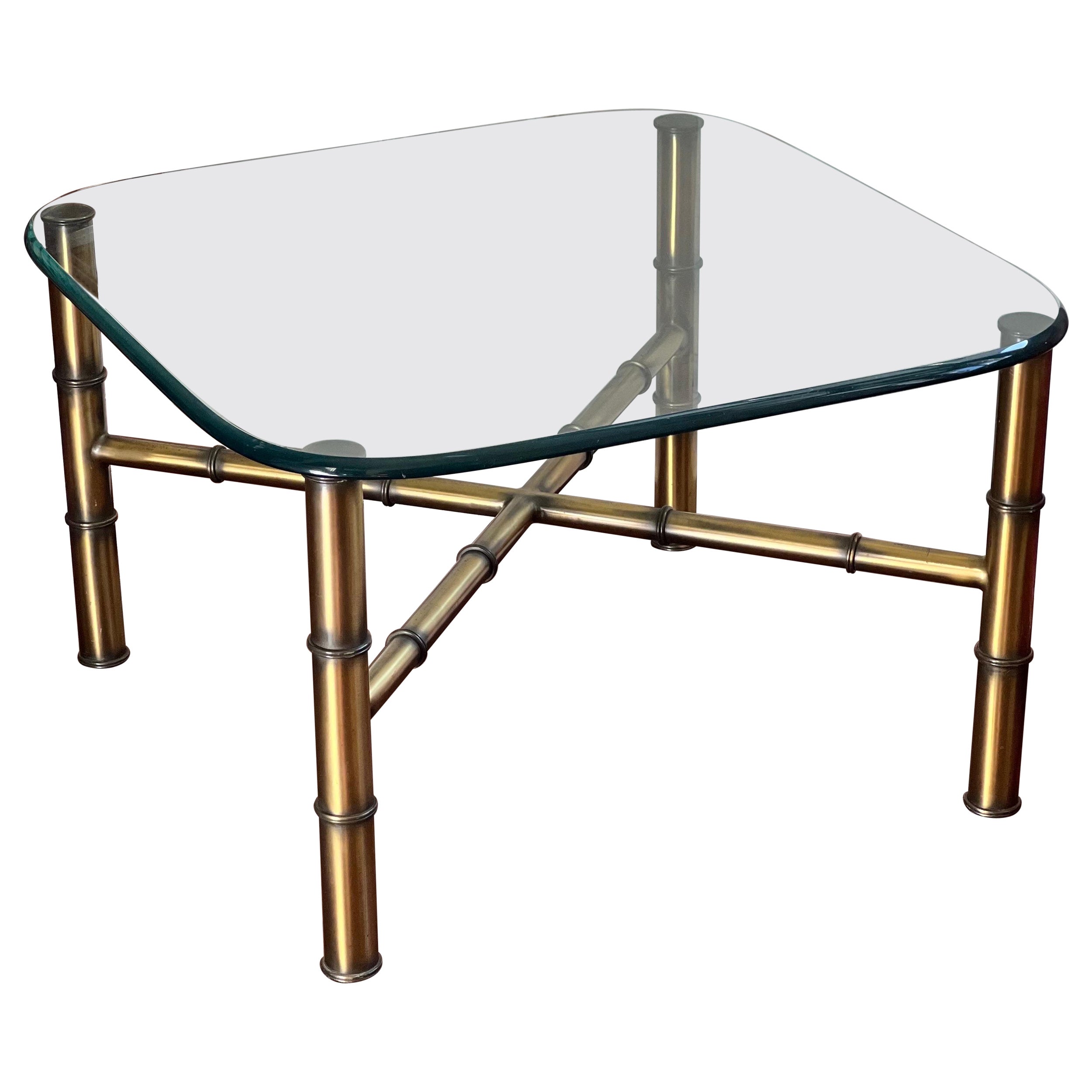 Hollywood Regency Faux Bamboo Brass Finish Tole Side Table