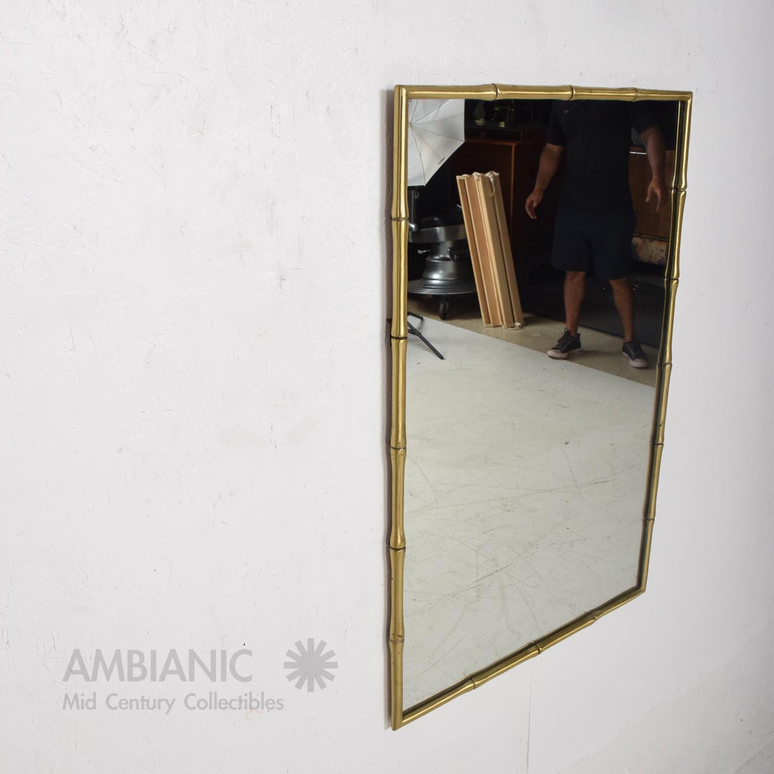 Regency Moderne Wall Mirror in Faux Bamboo Solid Brass Style James Mont 1960s 1
