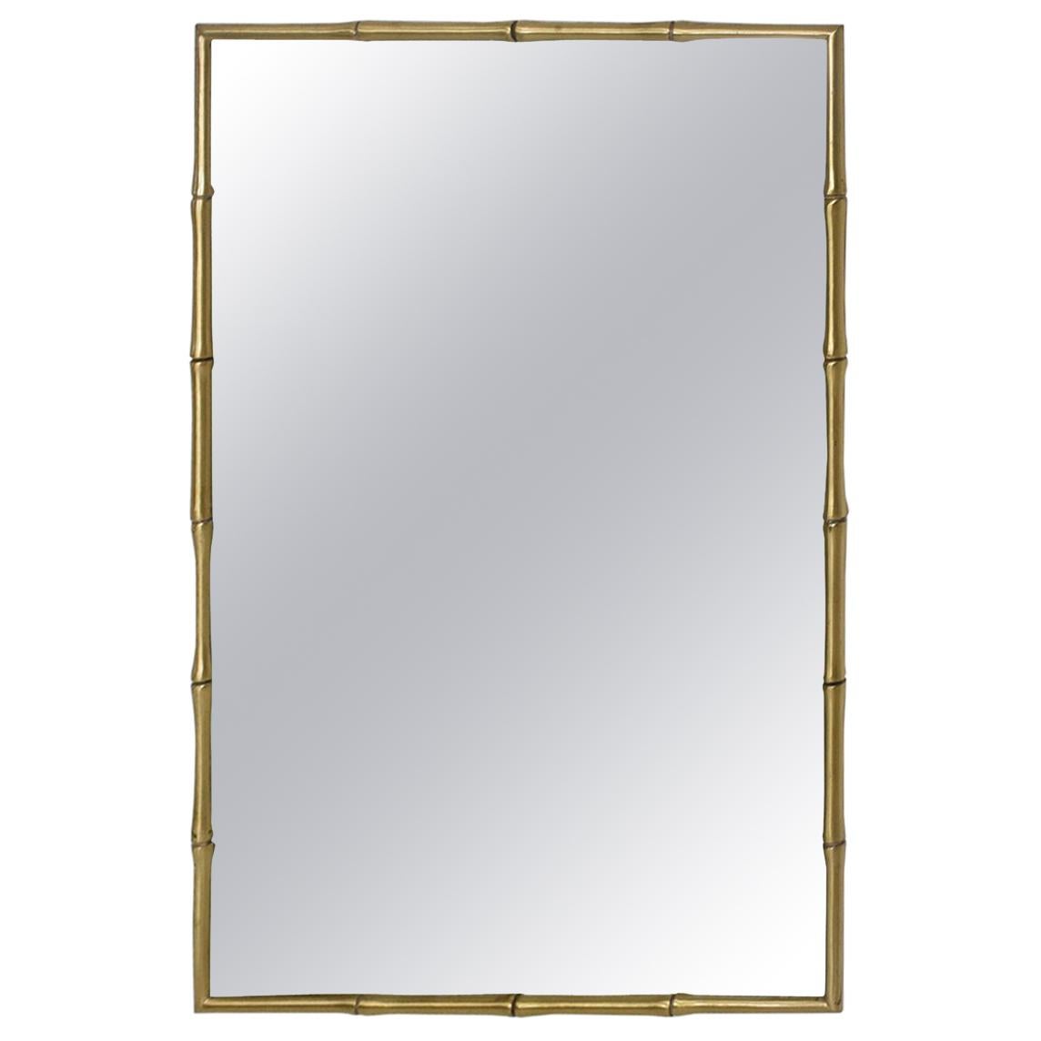 Regency Moderne Wall Mirror in Faux Bamboo Solid Brass Style James Mont 1960s