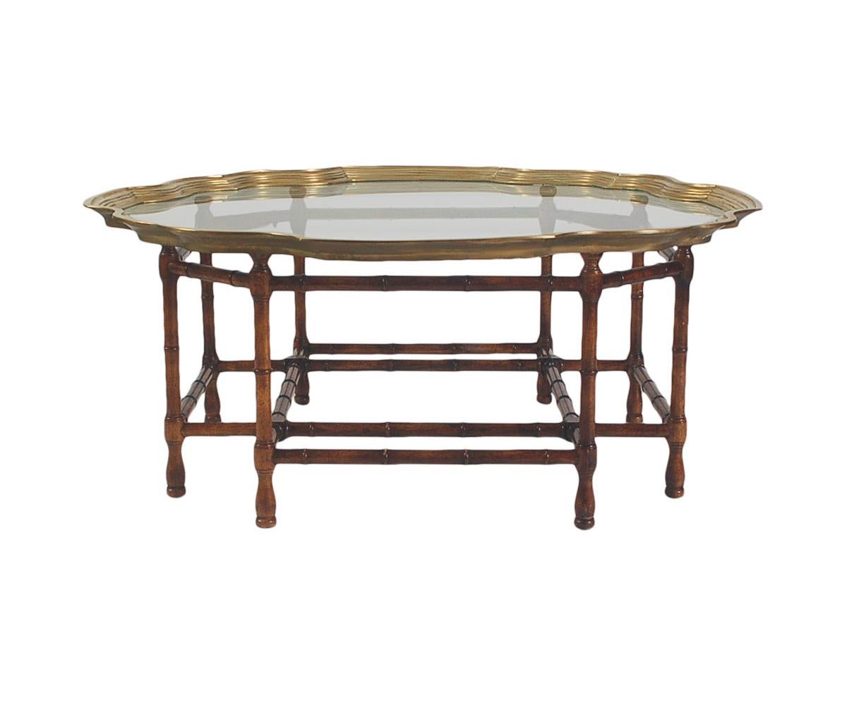 Hollywood Regency Faux Bamboo & Brass Tray Circular or Round Cocktail In Good Condition In Philadelphia, PA