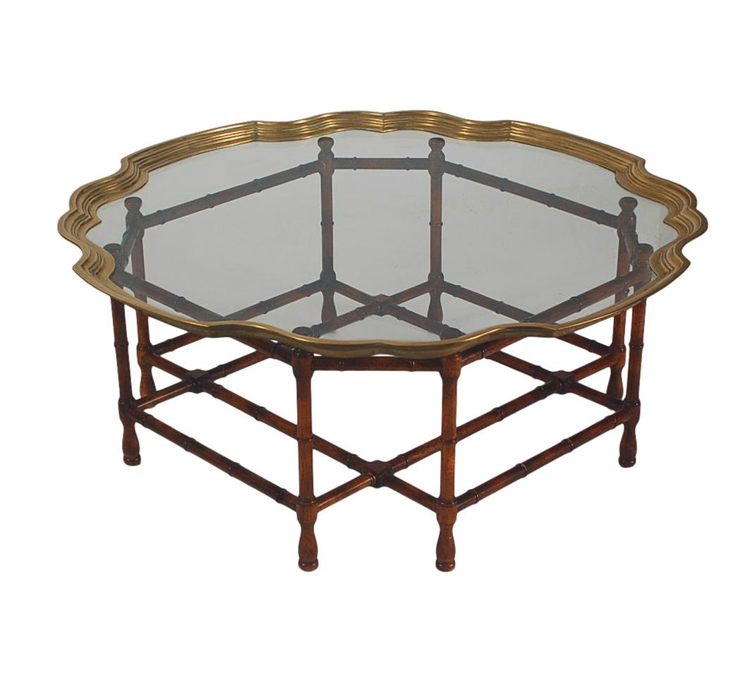 Hollywood Regency Faux Bamboo & Brass Tray Circular or Round Cocktail 1