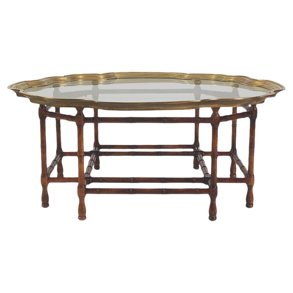 Hollywood Regency Faux Bamboo & Brass Tray Circular or Round Cocktail