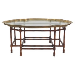Used Hollywood Regency Faux Bamboo & Brass Tray Circular or Round Cocktail