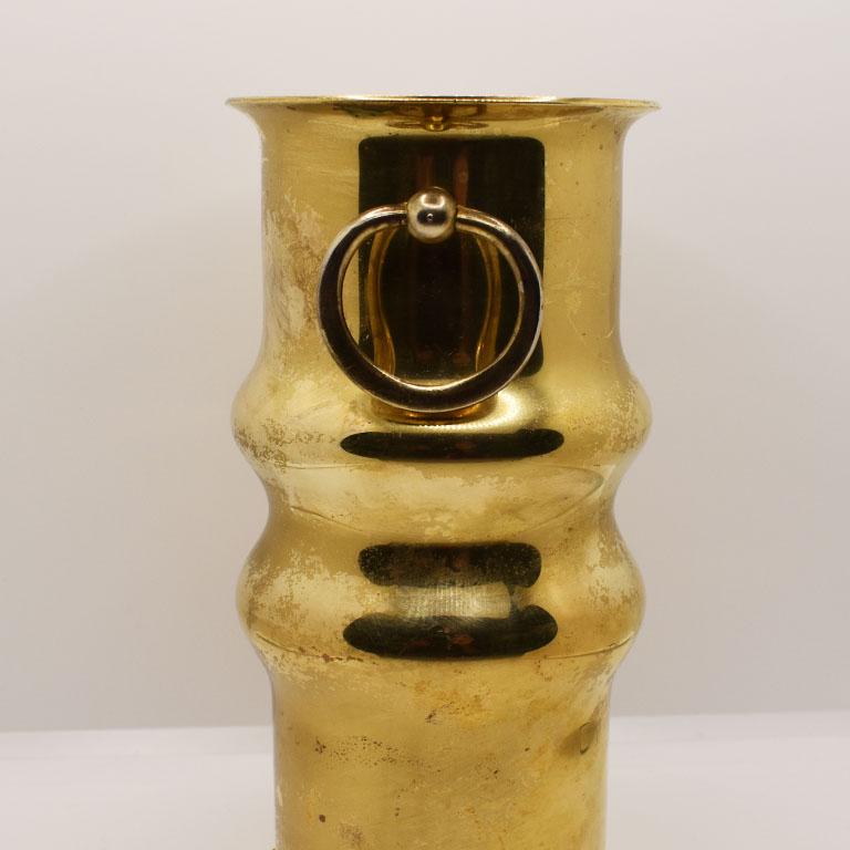Brass bamboo look vase with handles. 

Dimensions:
7