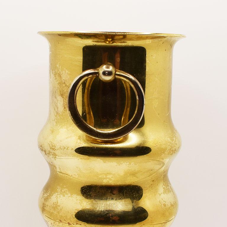 Hollywood Regency Faux Bamboo Brass Vase with Handles In Good Condition In Oklahoma City, OK