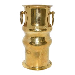 Hollywood Regency Faux Bamboo Brass Vase with Handles