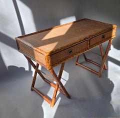 Hollywood Regency Faux Bamboo Cane Desk with Tortoise Finish, 1970s