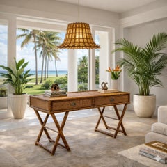 Hollywood Regency Faux Bamboo Cane Desk with Tortoise Finish, 1970s