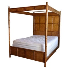 Vintage Hollywood Regency Faux Bamboo Canopy Queen Bed by American of Martinsville