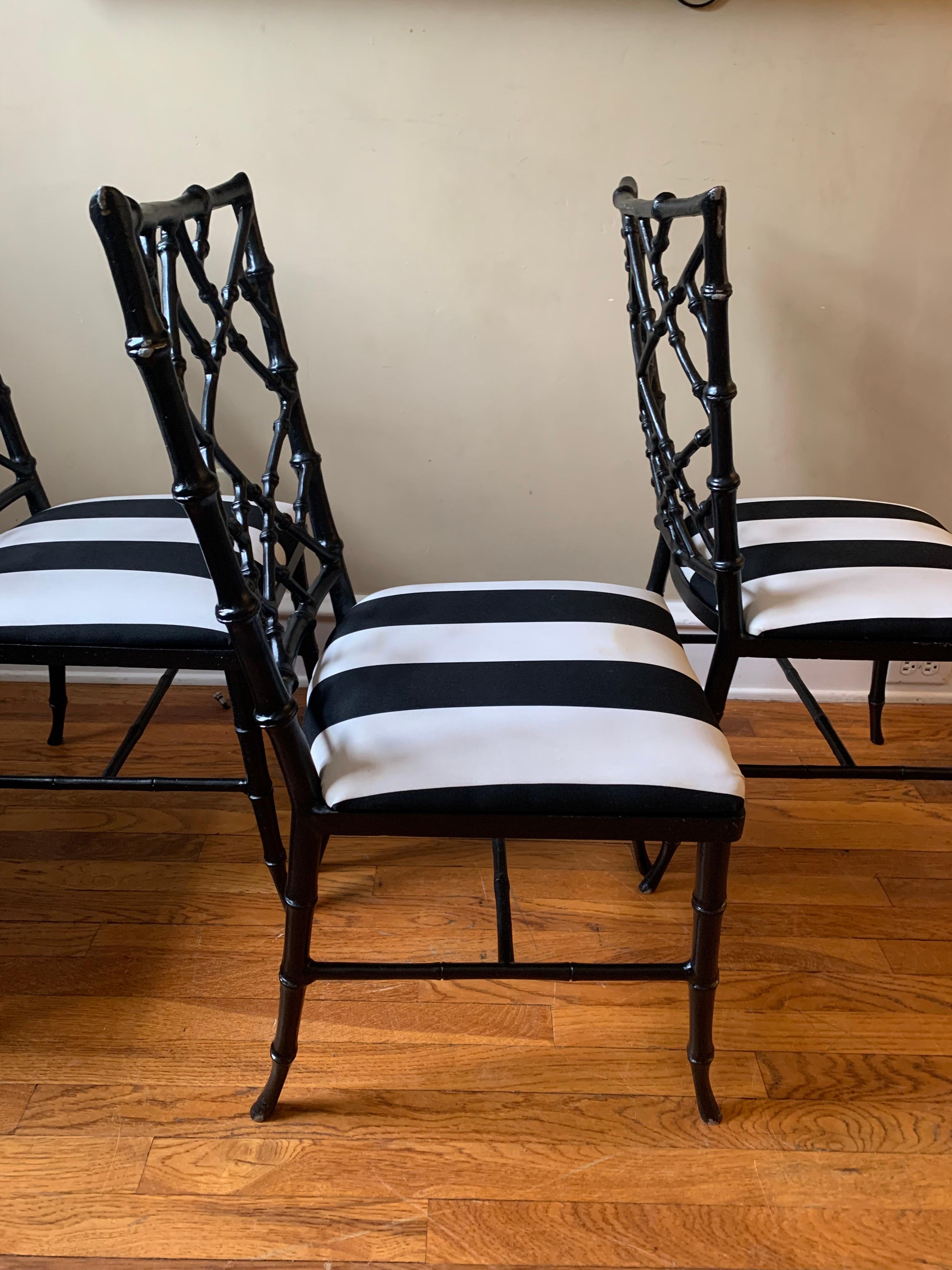 Hand-Crafted Hollywood Regency Faux-Bamboo Cast Metal Chairs by Phyllis Morris, Set of 4