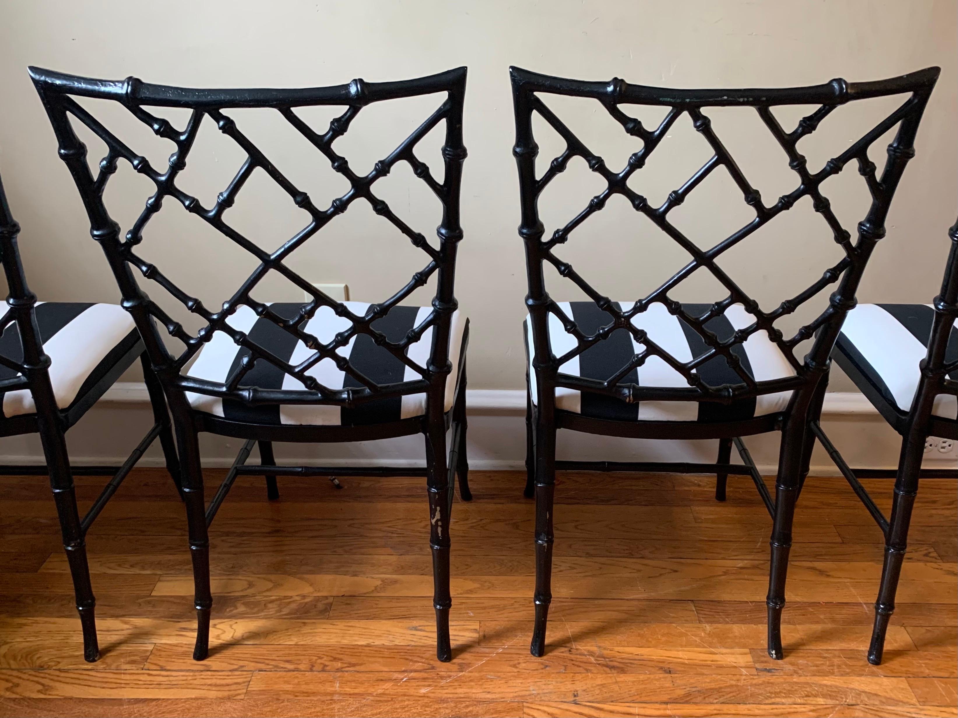 Hollywood Regency Faux-Bamboo Cast Metal Chairs by Phyllis Morris, Set of 4 In Good Condition In Philadelphia, PA