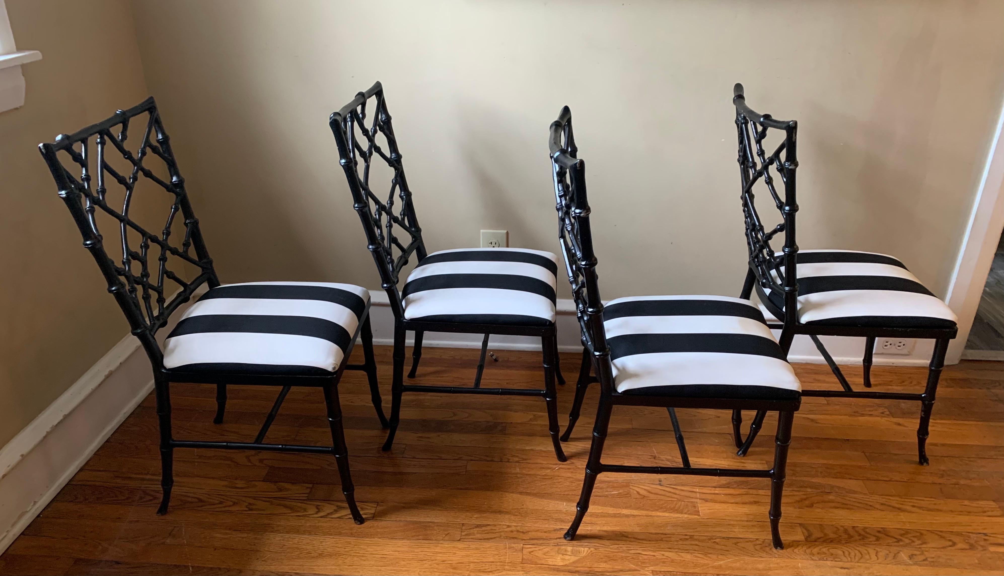 20th Century Hollywood Regency Faux-Bamboo Cast Metal Chairs by Phyllis Morris, Set of 4