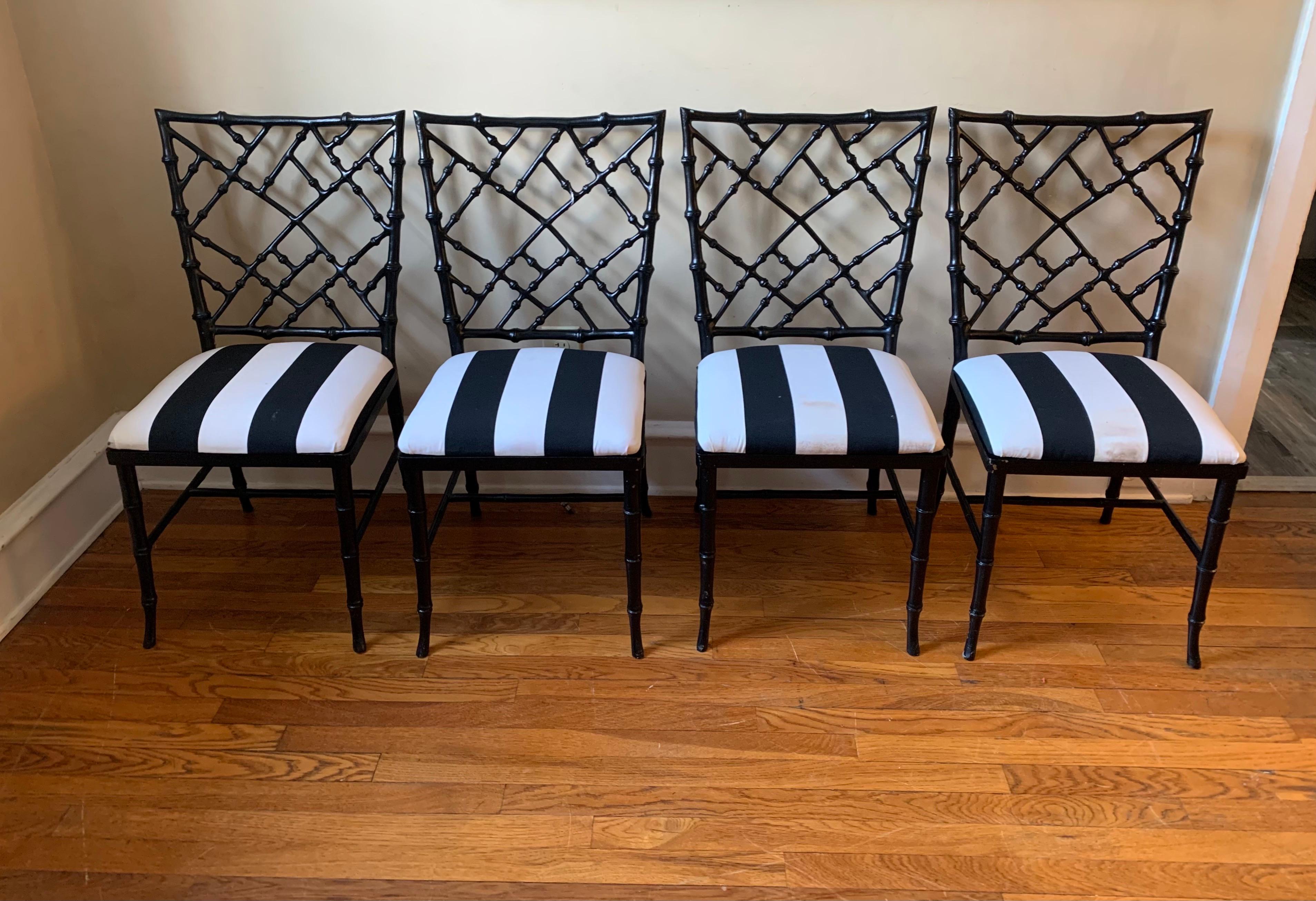 Aluminum Hollywood Regency Faux-Bamboo Cast Metal Chairs by Phyllis Morris, Set of 4
