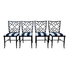 Vintage Hollywood Regency Faux-Bamboo Cast Metal Chairs by Phyllis Morris, Set of 4