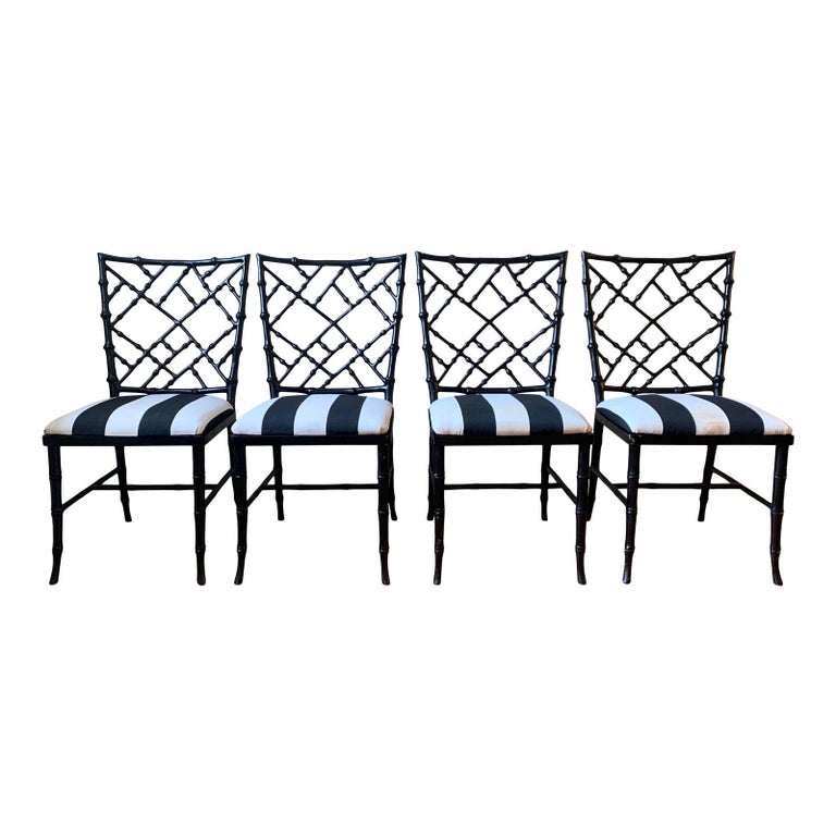 Hollywood Regency Faux-Bamboo Cast Metal Chairs by Phyllis Morris, Set of 4
