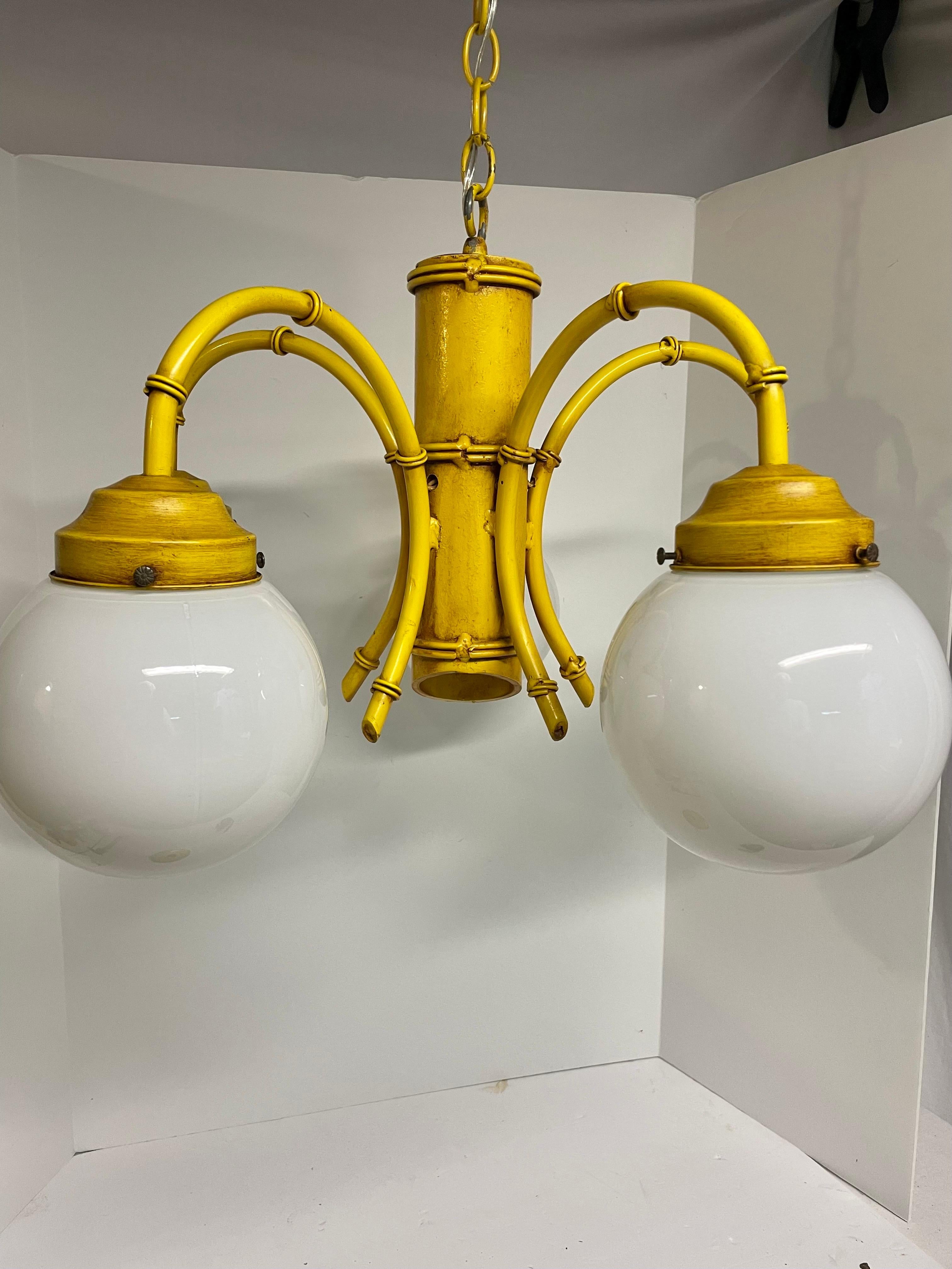 Painted  Hollywood Regency Faux Bamboo Chandelier For Sale