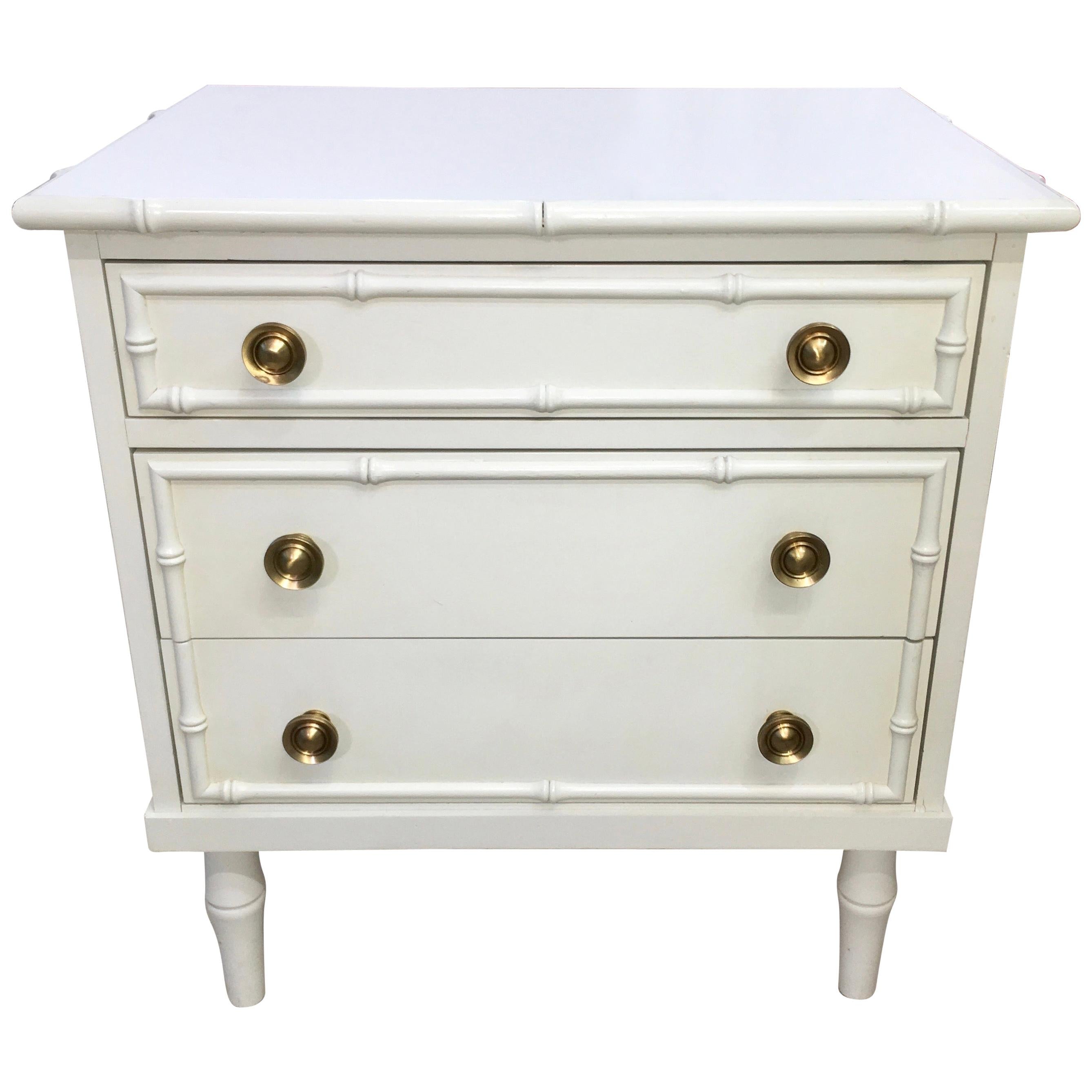 Hollywood Regency Faux Bamboo Chest of Drawers with Brass Hardware
