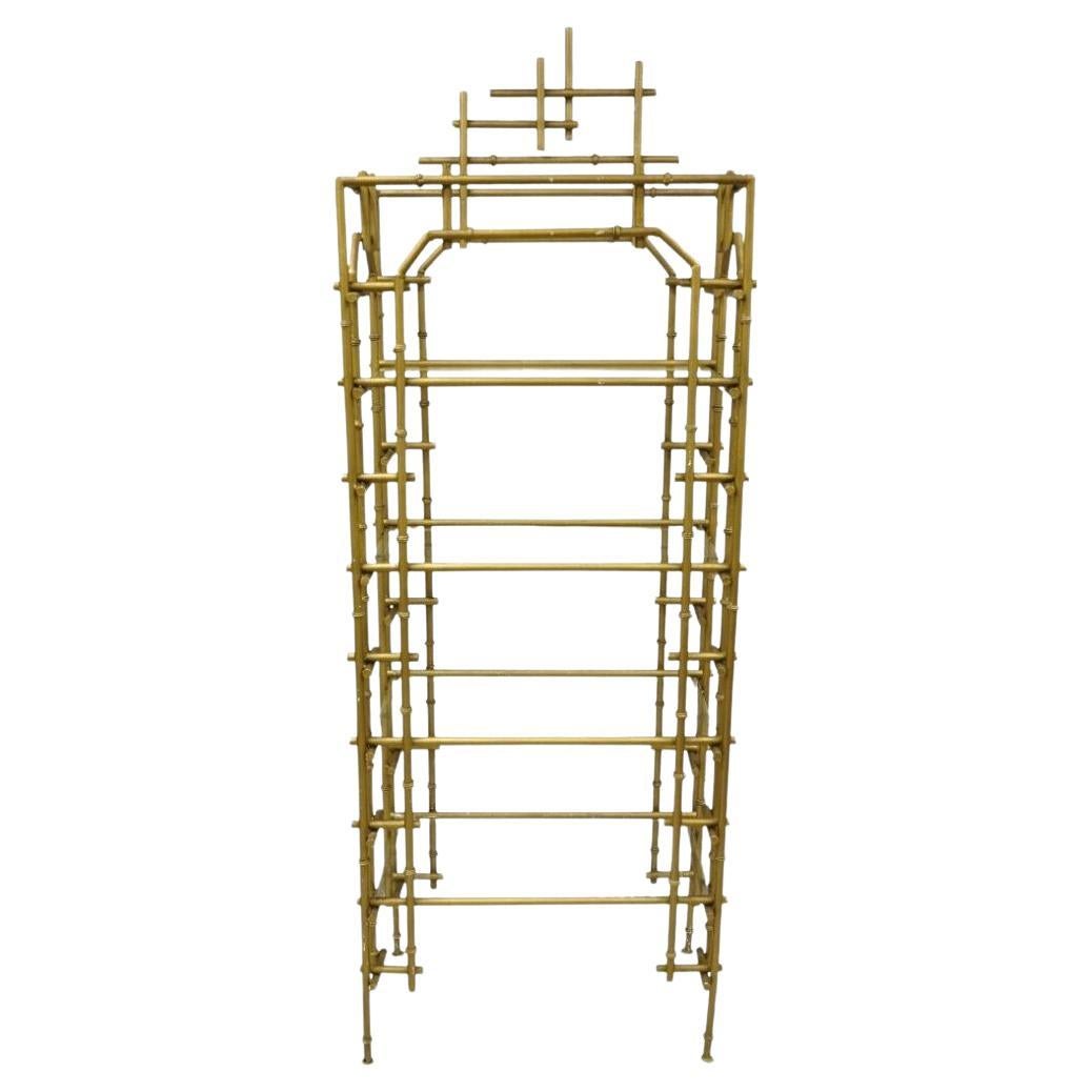 Hollywood Regency Faux Bamboo Chinese Chippendale Pagoda Gold Etagere Bookcase For Sale