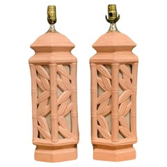 Hollywood Regency Faux Bamboo Chinoiserie Table Lamps, a Pair