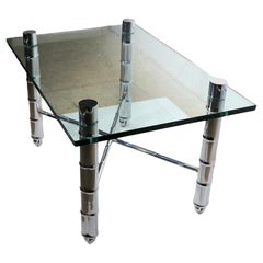 Hollywood Regency Faux Bamboo Chrome and Glass Side Table c. 1970’s