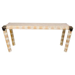 Retro Hollywood Regency Faux Bamboo Console or Sofa Table With Brass Mounts Circa 1970