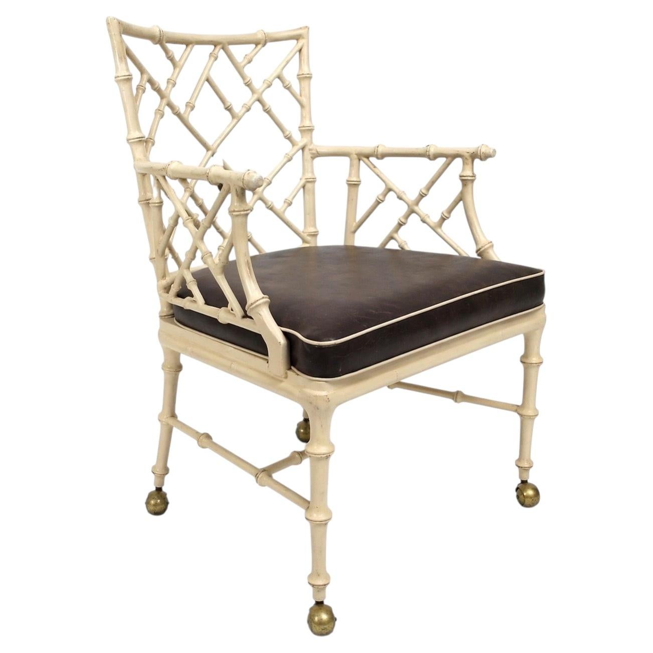 Hollywood Regency Faux Bamboo Desk Chair / Casters by Phyllis Morris for Kessler For Sale