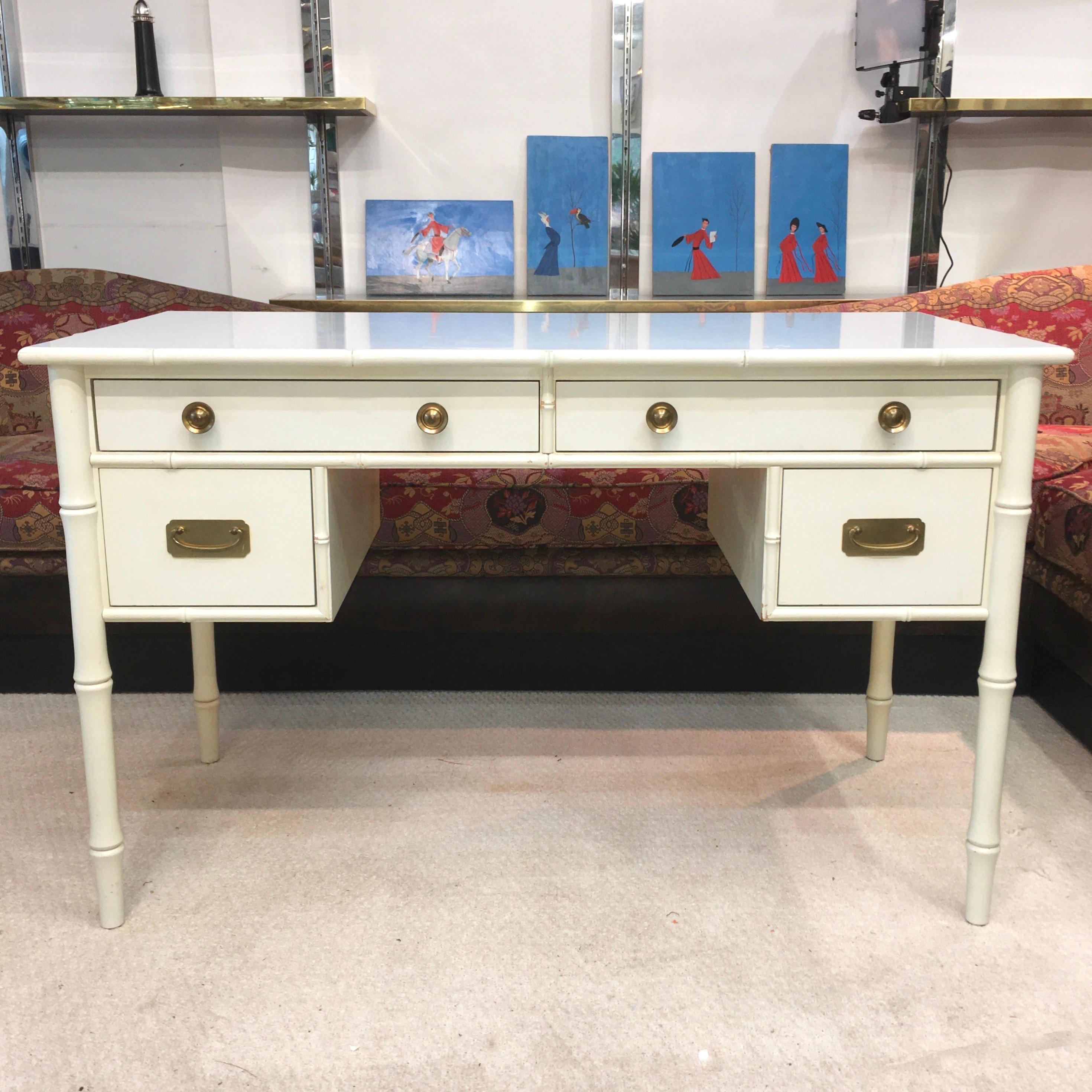 Hollywood Regency Faux Bamboo Desk with Brass Hardware 5