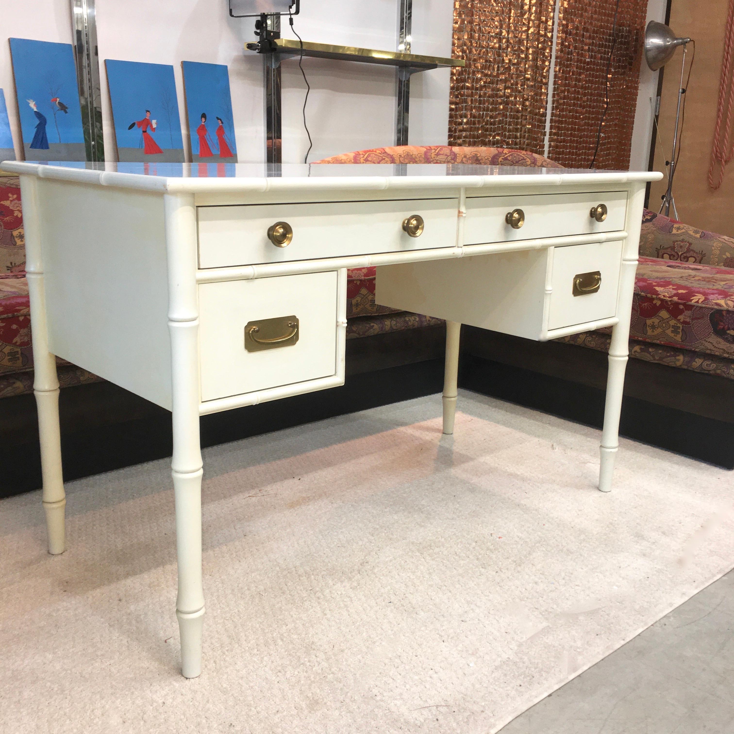 Hollywood Regency Faux Bamboo Desk with Brass Hardware 6