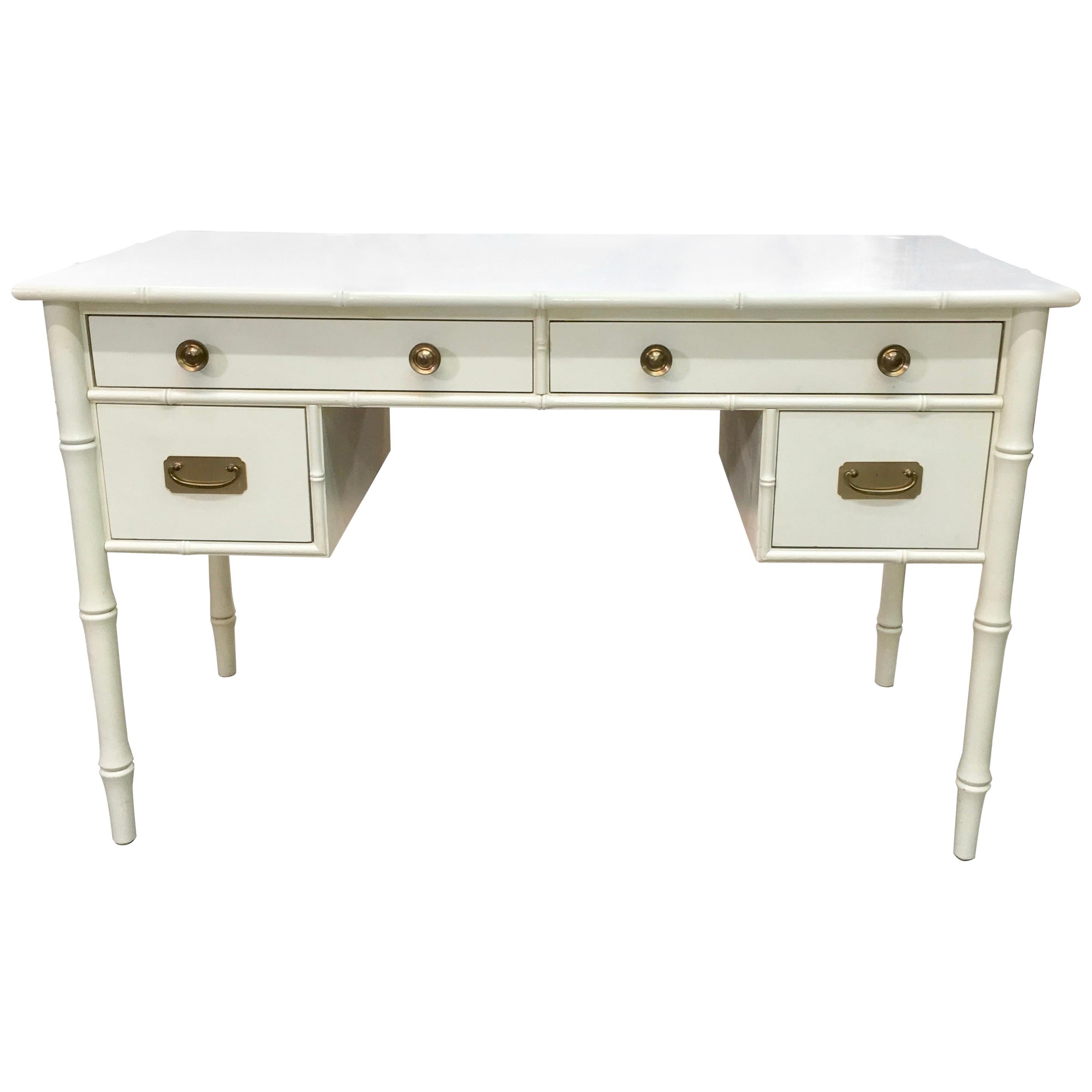 Hollywood Regency Faux Bamboo Desk with Brass Hardware