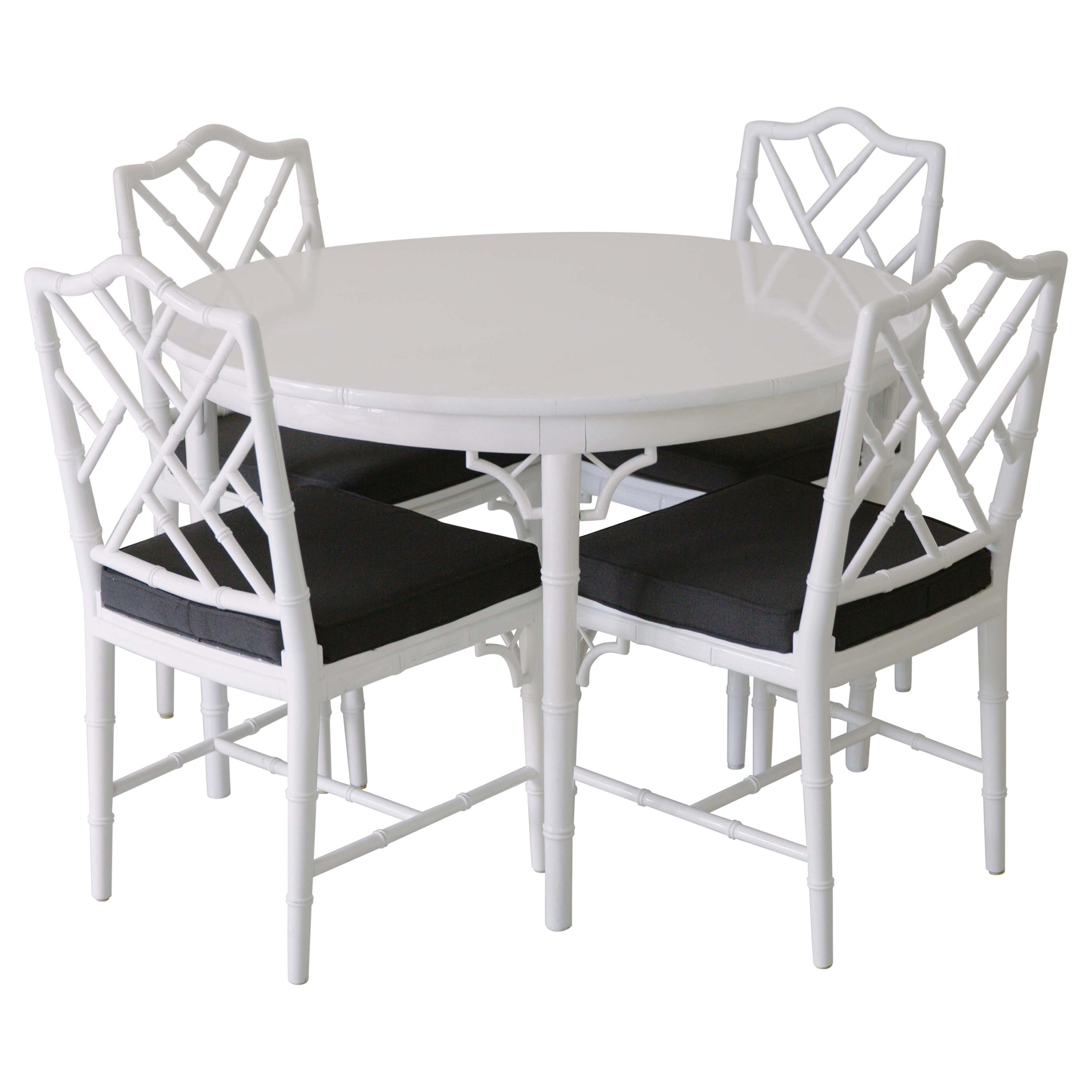 Hollywood Regency Faux Bamboo Dining Table Set For Sale