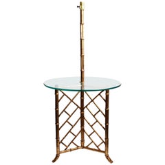 Hollywood Regency Faux Bamboo Floor Lamp Glass Table