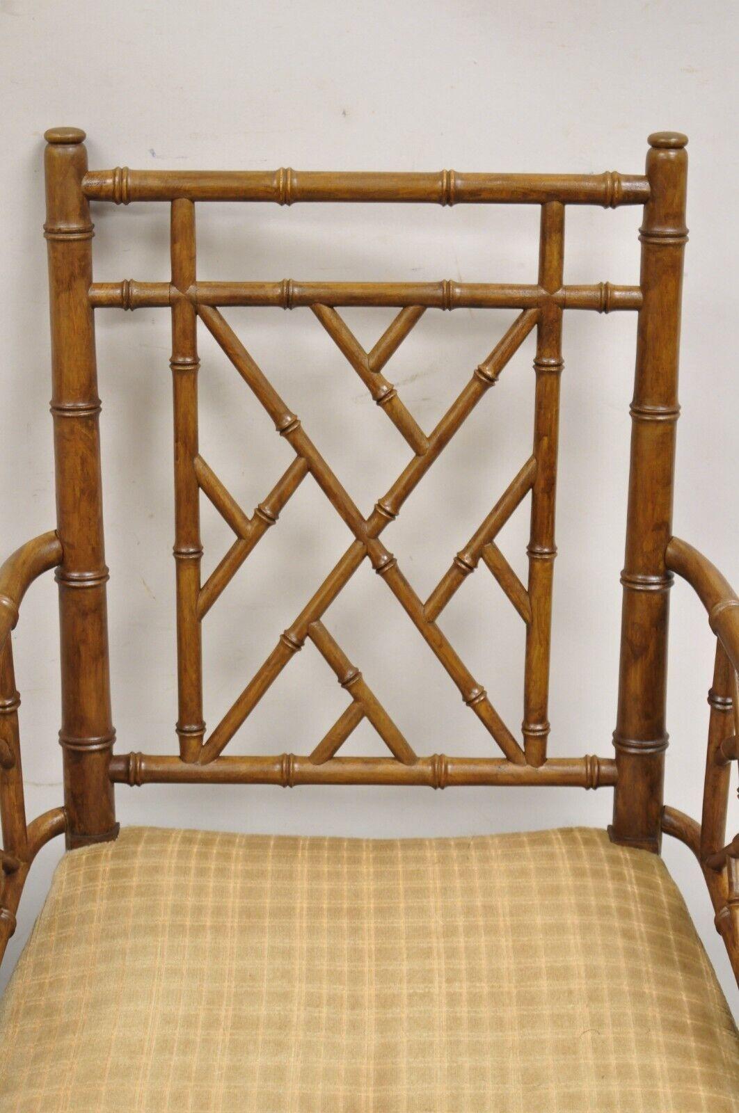 Hollywood Regency Faux Bamboo Fretwork Chinese Chippendale Arm Chairs - Pair For Sale 3