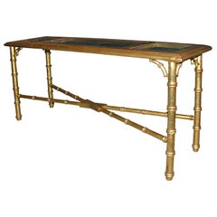 Hollywood Regency Faux Bamboo Gilt Console or Sofa Table
