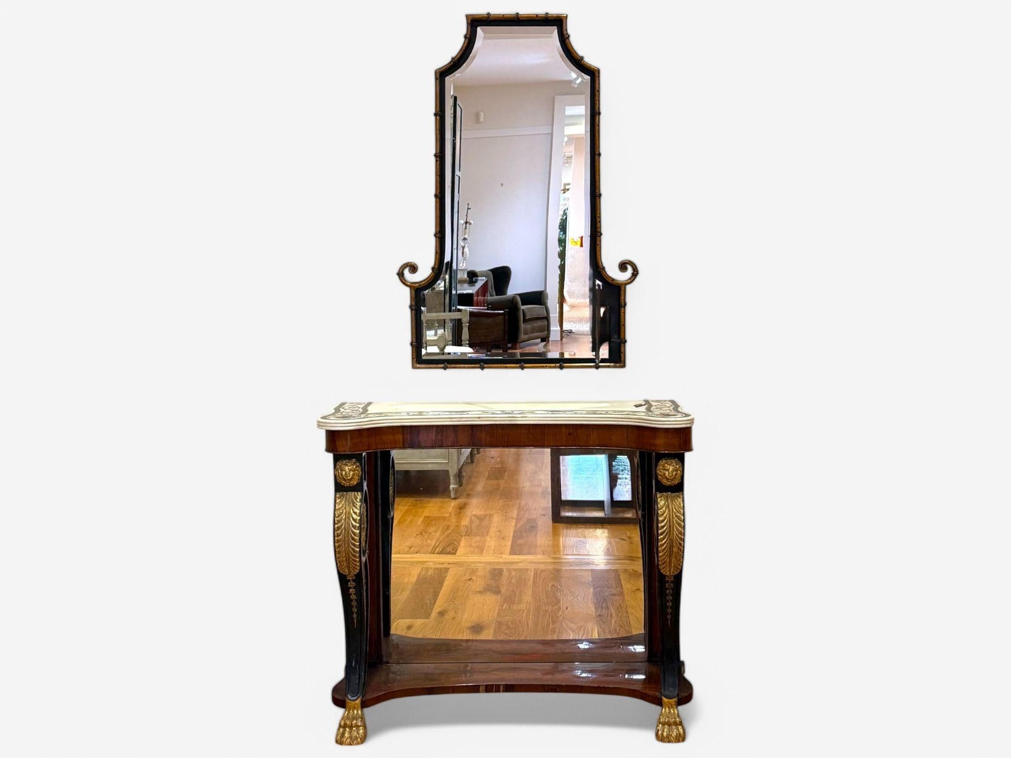 American Hollywood Regency, Faux Bamboo Gilt Metal, Pagoda Form Wall Mirrors, USA, 1960s For Sale
