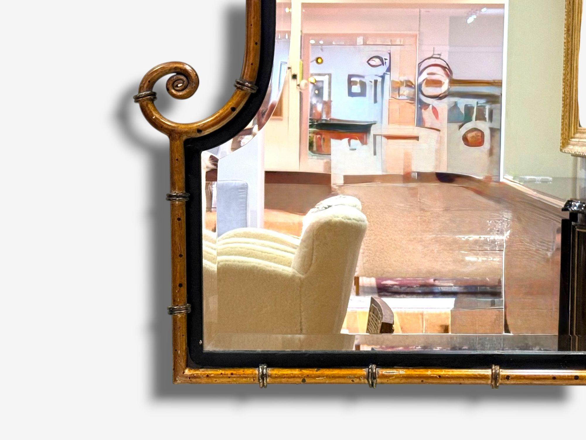 Mid-20th Century Hollywood Regency, Faux Bamboo Gilt Metal, Pagoda Form Wall Mirrors, USA, 1960s For Sale